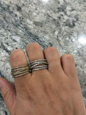 Stella and Dot Set of 2 Multi-Row Pave Crystal Statement Ring - Silver and Gold